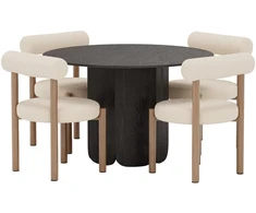 Venture Design Valgomojo stalas ir kėdžių komplektas Tekla apvalus valgomojo stalas ir Tillo kėdės 120x75 cm juoda balta MDF bouclé