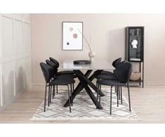 Venture Design Valgomojo stalas ir kėdžių komplektas Piazza 190x90x76 cm Juodas faneruotė Audinys