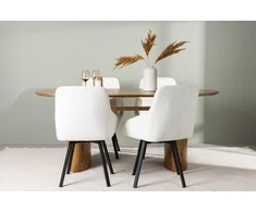 Venture Design Valgomojo stalas ir kėdžių komplektas Isolde valgomojo stalas 140x75 cm smėlio spalvos MDF audinys