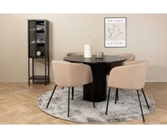 Venture Design Valgomojo stalas ir kėdžių komplektas Bianca apvalus valgomojo stalas ir Berit kėdės 110x74 cm juoda smėlio spalvos
