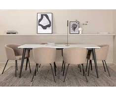 Venture Design Valgomojo stalas ir kėdžių komplektas Jimmy valgomojo stalas 195x90x76 cm juodos spalvos audinys