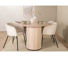 Venture Design Valgomojo stalas ir kėdžių komplektas Bianca ovalus valgomojo stalas ir Berit kėdė 200x90x75 cm balta aksominė