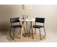 Venture Design Valgomojo stalas ir kėdžių komplektas Leonora valgomojo stalas ir Kenth kėdė 65 cm balta juodo ąžuolo imitacijos MDF poliuretanas geležis