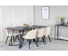Venture Design Valgomojo stalas ir kėdžių komplektas Marina juoda smėlio spalvos