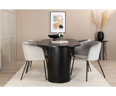 Venture Design Valgomojo stalas ir kėdžių komplektas Bianca ovalus valgomojo stalas ir Berit kėdė 200x90x75 cm juodas aksomas