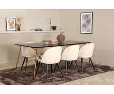 Venture Design Valgomojo stalas ir kėdžių komplektas 190x90x75 cm Juodas Smėlio spalvos aksomas
