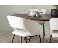 Venture Design Valgomojo stalas ir kėdžių komplektas Andy valgomojo stalas ir dieninė valgomojo kėdė 180x75 cm natūralaus MDF balto lino matinio juodo plieno