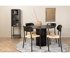 Venture Design Valgomojo stalas ir kėdžių komplektas Bianca apvalus valgomojo stalas ir Polly plieninės valgomojo kėdės 110x74 cm juoda