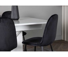 Venture Design Valgomojo stalas ir kėdžių komplektas Pluto 120x160x90 cm Baltas Juodas MDF Stiklas Aksomas