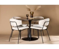 Venture Design Valgomojo stalas ir kėdžių komplektas 100 cm juodos ir baltos spalvos MDF ir plieno