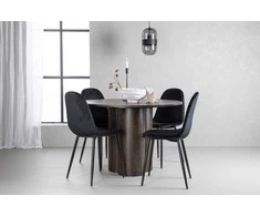Venture Design Valgomojo stalas ir kėdžių komplektas Olivia juodas aksomas Mocca MDF metalas