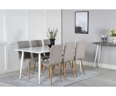 Venture Design Valgomojo stalas ir kėdžių komplektas Polar valgomojo stalas ir Windu Lyx valgomojo kėdė 180 cm balta šviesaus ąžuolo spalva