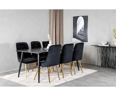 Venture Design Valgomojo stalas ir kėdžių komplektas, Dipp ir Velvet Deluxe, 180x90 cm ir 66x88.5x50 cm, Juodas