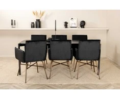 Venture Design Valgomojo stalas ir kėdžių komplektas Pelle valgomojo stalas ir Petra kėdė 190x90x75 cm juoda
