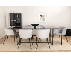 Venture Design Valgomojo stalas ir kėdžių komplektas 200x90x74 cm Juodas stiklas Aksomas