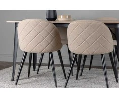 Venture Design Valgomojo stalas ir kėdžių komplektas Tempe 140x80 cm Juodasis graikinis riešutas, smėlio spalvos audinys