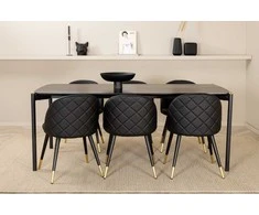 Venture Design Valgomojo stalas ir kėdžių komplektas Pelle 190x90x75 cm Juodas aksomas PU metalas