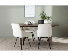 Venture Design Valgomojo stalas ir kėdžių komplektas Andy ir Rosie 180x75 cm natūrali smėlio spalva juodas MDF audinys