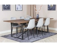 Venture Design Valgomojo stalas ir kėdžių komplektas 250x100x76 cm Tamsus ąžuolas Pilkas aksomas
