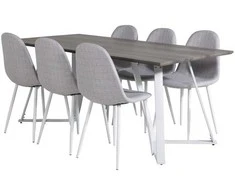Venture Design Valgomojo stalas ir kėdžių komplektas Marina Pilka ąžuolas/Balta šviesiai pilka audinys
