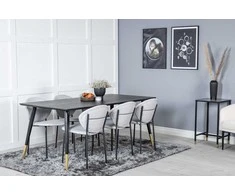 Venture Design Valgomojo stalas ir kėdžių komplektas 180x90 cm Juoda Pilka Audinys