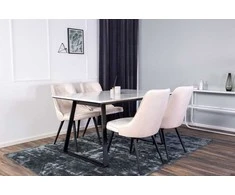 Venture Design Valgomojo stalas ir kėdžių komplektas Estelle 140x90 cm Balta aksominė Juoda