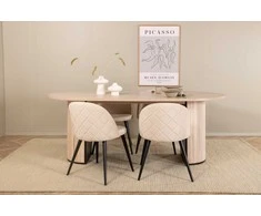 Venture Design Valgomojo stalas ir kėdžių komplektas 200x90x75 cm Juodas Smėlio spalvos audinys