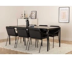 Venture Design Valgomojo stalas ir kėdžių komplektas Pelle 190x90x75 cm Juodas