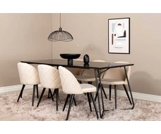 Venture Design Valgomojo stalas ir kėdžių komplektas Petra 190x90x75 cm Juoda Smėlio spalvos aksomas