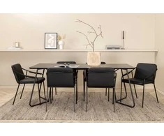 Venture Design Valgomojo stalas ir kėdžių komplektas Petra 190x90x75 cm Juodas