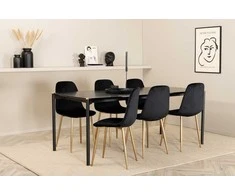 Venture Design Valgomojo stalas ir kėdžių komplektas Pelle 190x90x75 cm Juodas