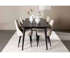 Venture Design Valgomojo stalas ir kėdžių komplektas Ellis valgomojo stalas ir Leone valgomojo kėdė 230x85 cm juodas aksomas