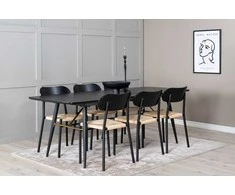 Venture Design Valgomojo stalas ir kėdžių komplektas 180x220x85x76 cm juodas plienas