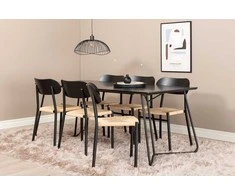Venture Design Valgomojo stalas ir kėdžių komplektas 190x90x75 cm Juodas metalas