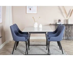 Venture Design Valgomojo stalas ir kėdžių komplektas Estelle 140x90 cm Balta Mėlyna Audinys
