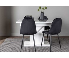 Venture Design Valgomojo stalas ir kėdžių komplektas Pluto 120x160x90 cm Baltas Juodas MDF Stiklas Aksomas
