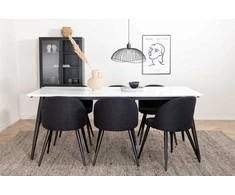 Venture Design Valgomojo stalas ir kėdžių komplektas Jimmy 195x90x76 cm Juodas Baltas Aksomas Išskleidžiamas