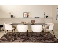 Venture Design Valgomojo stalas ir kėdžių komplektas Petra valgomojo stalas ir Berit kėdė 190x90x75 cm juoda smėlio spalvos veliūras