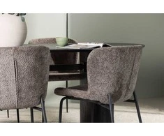 Venture Design Valgomojo stalas ir kėdžių komplektas Isolde valgomojo stalas 180x75 cm juodas MDF pilkas audinys