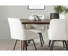 Venture Design Valgomojo stalas ir kėdžių komplektas Andy ir Rosie 180x75 cm natūrali smėlio spalva juodas MDF audinys