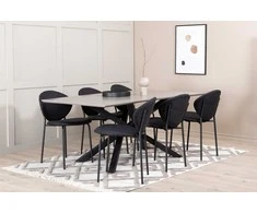 Venture Design Valgomojo stalas ir kėdžių komplektas Piazza 190x90x76 cm Juodas faneruotė Audinys