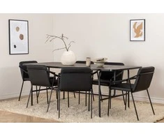 Venture Design Valgomojo stalas ir kėdžių komplektas Uno 200x90x74 cm Juodas MDF ir metalas