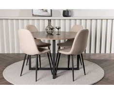 Venture Design Valgomojo stalas ir kėdžių komplektas Durango valgomojo stalas ir Polar valgomojo kėdė 120 cm juodasis riešutas smėlio spalvos MDF plienas audinys
