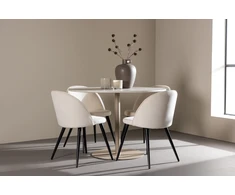 Venture Design Valgomojo stalas ir kėdžių komplektas Lycke 110 cm smėlio spalvos veliūras