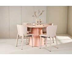 Venture Design Valgomojo stalas ir kėdžių komplektas Lanzo stalas ir 4 Astoria kėdės 120 cm persikų ir smėlio spalvos