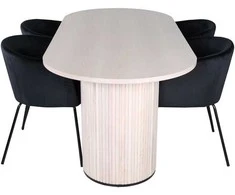 Venture Design Valgomojo stalas ir kėdžių komplektas Bianca ovalus valgomojo stalas ir Berit kėdės 200x90x75 cm balta juoda