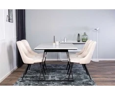 Venture Design Valgomojo stalas ir kėdžių komplektas Estelle 140x90 cm Balta aksominė Juoda