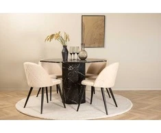 Venture Design Valgomojo stalas ir kėdžių komplektas Marbs 110x75 cm Juodas aksomas 4 kėdės