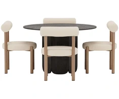 Venture Design Valgomojo stalas ir kėdžių komplektas Tekla apvalus valgomojo stalas ir Tillo kėdės 120x75 cm juoda balta MDF bouclé