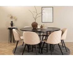 Venture Design Valgomojo stalas ir kėdžių komplektas Kopenhaga 140x74 cm Juodas aksomas 6 kėdės